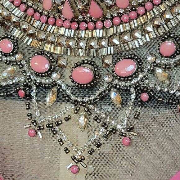 NWT Lucci Lu Bubblegum Pink Bead Embellished Collar Gown, Style # 8129, Sz 4 - Picture 5 of 11